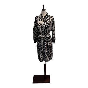 Eliza J Womens Animal Print Lined Long Sleeve Shirt Dress With Belt Tie Waist 8